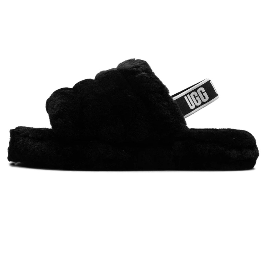 UGG Black Fluffy Slide Slippers